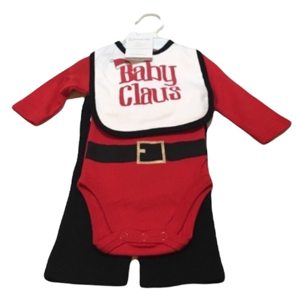 Modern Baby Baby Claus Outfit with Bib, Red, Black, 0-3 Months